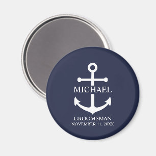 Nautical Navy Blue Anchor Personalized Groomsmen Magneet