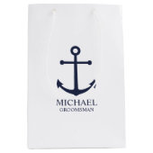 Nautical Navy Blue Anchor Personalized Groomsmen Medium Cadeauzakje (Voorkant)