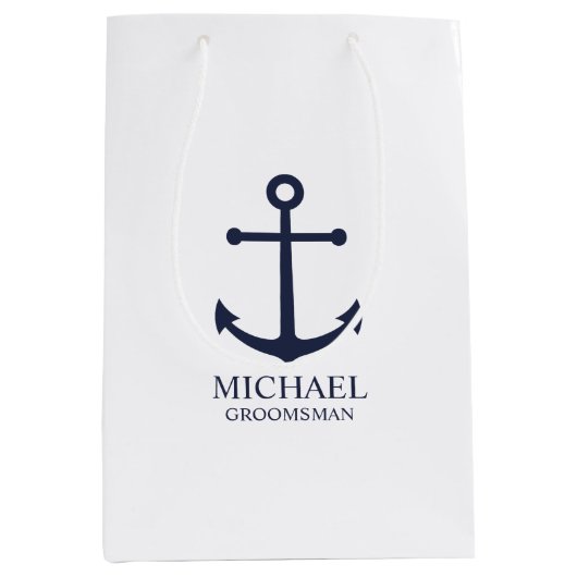 Nautical Navy Blue Anchor Personalized Groomsmen Medium Cadeauzakje (Voorkant)