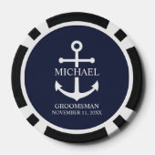 Nautical Navy Blue Anchor Personalized Groomsmen Poker Chips (Achterkant)