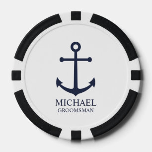 Nautical Navy Blue Anchor Personalized Groomsmen Poker Chips