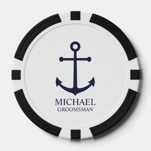 Nautical Navy Blue Anchor Personalized Groomsmen Poker Chips (Voorkant)