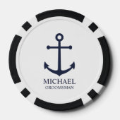 Nautical Navy Blue Anchor Personalized Groomsmen Poker Chips (Achterkant)