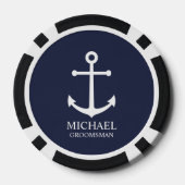 Nautical Navy Blue Anchor Personalized Groomsmen Poker Chips (Achterkant)