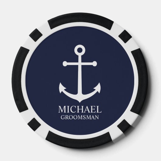 Nautical Navy Blue Anchor Personalized Groomsmen Poker Chips (Achterkant)