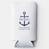 Nautical Navy Blue Anchor Personalized Groomsmen Seltzer Blikjeskoeler (Voorkant)