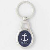 Nautical Navy Blue Anchor Personalized Groomsmen Sleutelhanger (Voorkant)