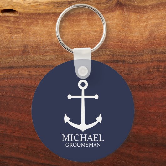 Nautical Navy Blue Anchor Personalized Groomsmen Sleutelhanger (Voorkant)