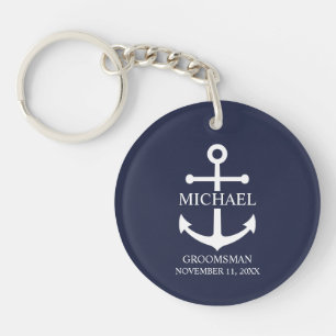 Nautical Navy Blue Anchor Personalized Groomsmen Sleutelhanger