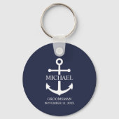 Nautical Navy Blue Anchor Personalized Groomsmen Sleutelhanger (Voorkant)