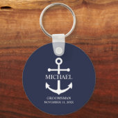 Nautical Navy Blue Anchor Personalized Groomsmen Sleutelhanger (Voorkant)