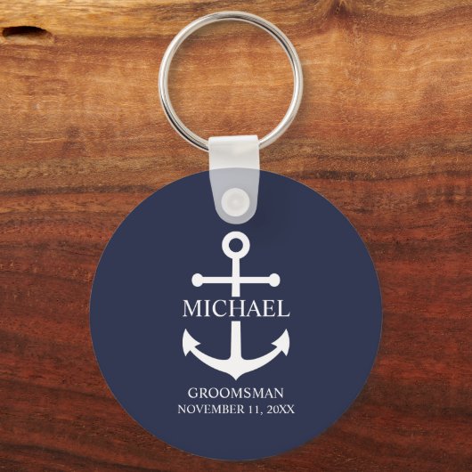 Nautical Navy Blue Anchor Personalized Groomsmen Sleutelhanger (Voorkant)
