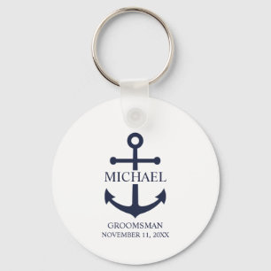 Nautical Navy Blue Anchor Personalized Groomsmen Sleutelhanger