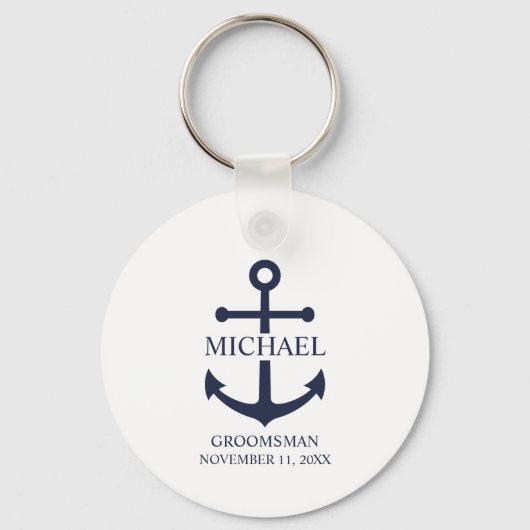 Nautical Navy Blue Anchor Personalized Groomsmen Sleutelhanger (Voorkant)