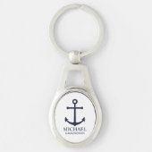 Nautical Navy Blue Anchor Personalized Groomsmen Sleutelhanger (Voorkant)