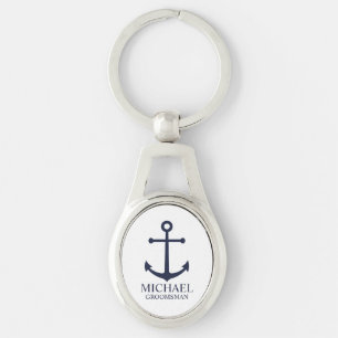 Nautical Navy Blue Anchor Personalized Groomsmen Sleutelhanger