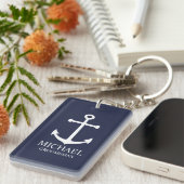 Nautical Navy Blue Anchor Personalized Groomsmen Sleutelhanger (Voorkant Rechts)
