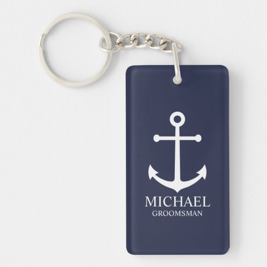 Nautical Navy Blue Anchor Personalized Groomsmen Sleutelhanger (Voorkant)