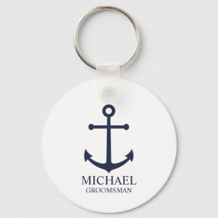 Nautical Navy Blue Anchor Personalized Groomsmen Sleutelhanger