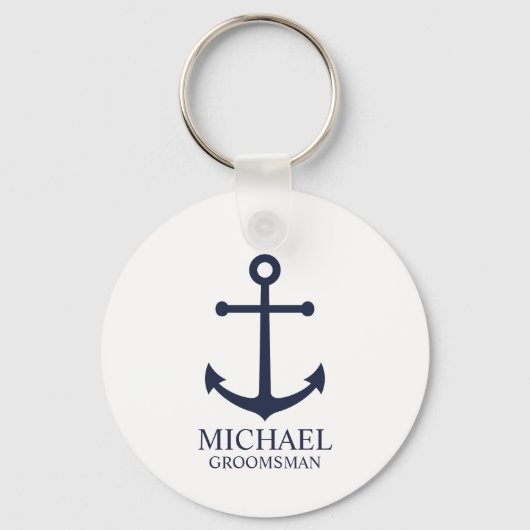 Nautical Navy Blue Anchor Personalized Groomsmen Sleutelhanger (Voorkant)