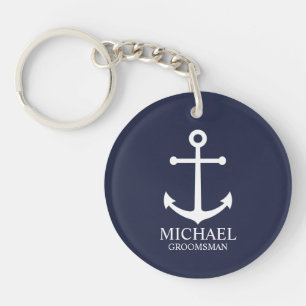 Nautical Navy Blue Anchor Personalized Groomsmen Sleutelhanger