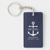 Nautical Navy Blue Anchor Personalized Groomsmen Sleutelhanger (Voorkant)