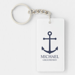 Nautical Navy Blue Anchor Personalized Groomsmen Sleutelhanger