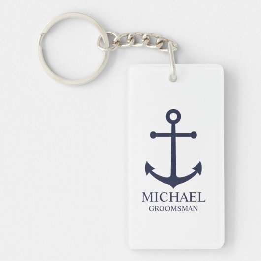 Nautical Navy Blue Anchor Personalized Groomsmen Sleutelhanger (Voorkant)