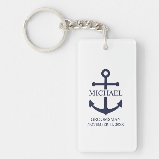 Nautical Navy Blue Anchor Personalized Groomsmen Sleutelhanger (Voorkant)