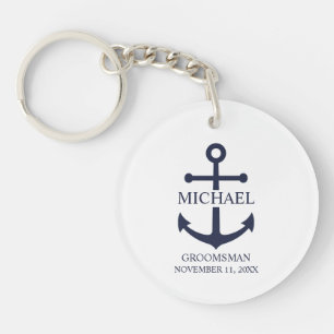 Nautical Navy Blue Anchor Personalized Groomsmen Sleutelhanger