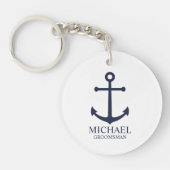 Nautical Navy Blue Anchor Personalized Groomsmen Sleutelhanger (Voorkant)