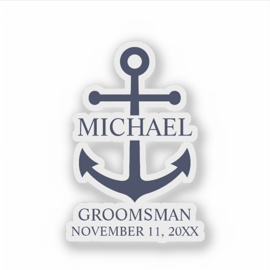 Nautical Navy Blue Anchor Personalized Groomsmen Sticker (Voorkant)