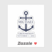 Nautical Navy Blue Anchor Personalized Groomsmen Sticker (Vel)