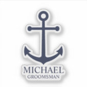 Nautical Navy Blue Anchor Personalized Groomsmen Sticker (Voorkant)