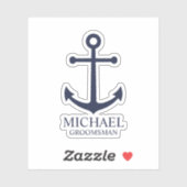 Nautical Navy Blue Anchor Personalized Groomsmen Sticker (Vel)
