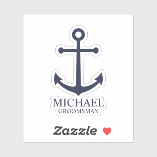 Nautical Navy Blue Anchor Personalized Groomsmen Sticker (Vel)