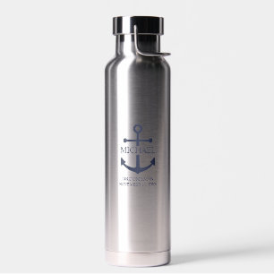 Nautical Navy Blue Anchor Personalized Groomsmen Waterfles