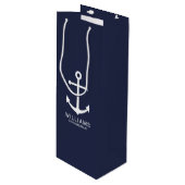 Nautical Navy Blue Anchor Personalized Groomsmen Wijn Cadeautas (Voorkant Gekanteld)