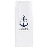 Nautical Navy Blue Anchor Personalized Groomsmen Wijn Cadeautas (Voorkant)