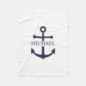 Nautical Navy Blue Anchor Personalized Name Fleece Deken (Voorkant)