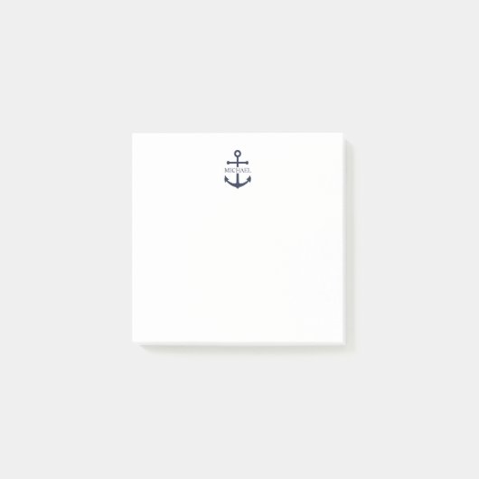 Nautical Navy Blue Anchor Personalized Name Post-it® Notes (Voorkant)