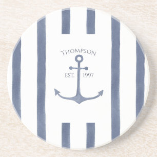 Nautical Navy Blue Anchor Personalized Onderzetter