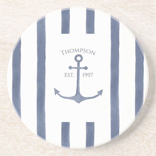 Nautical Navy Blue Anchor Personalized Onderzetter (Voorkant)
