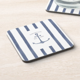 Nautical Navy Blue Anchor Personalized Onderzetter