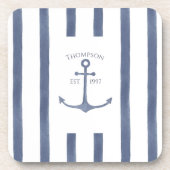 Nautical Navy Blue Anchor Personalized Onderzetter (Voorkant)