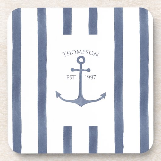 Nautical Navy Blue Anchor Personalized Onderzetter (Voorkant)