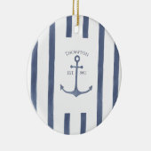 Nautical Navy Blue Anchor Personalized Onderzetter Keramisch Ornament (Rechts)