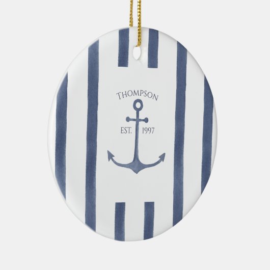 Nautical Navy Blue Anchor Personalized Onderzetter Keramisch Ornament (Rechts)