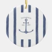 Nautical Navy Blue Anchor Personalized Onderzetter Keramisch Ornament (Voorkant)