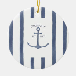 Nautical Navy Blue Anchor Personalized Onderzetter Keramisch Ornament